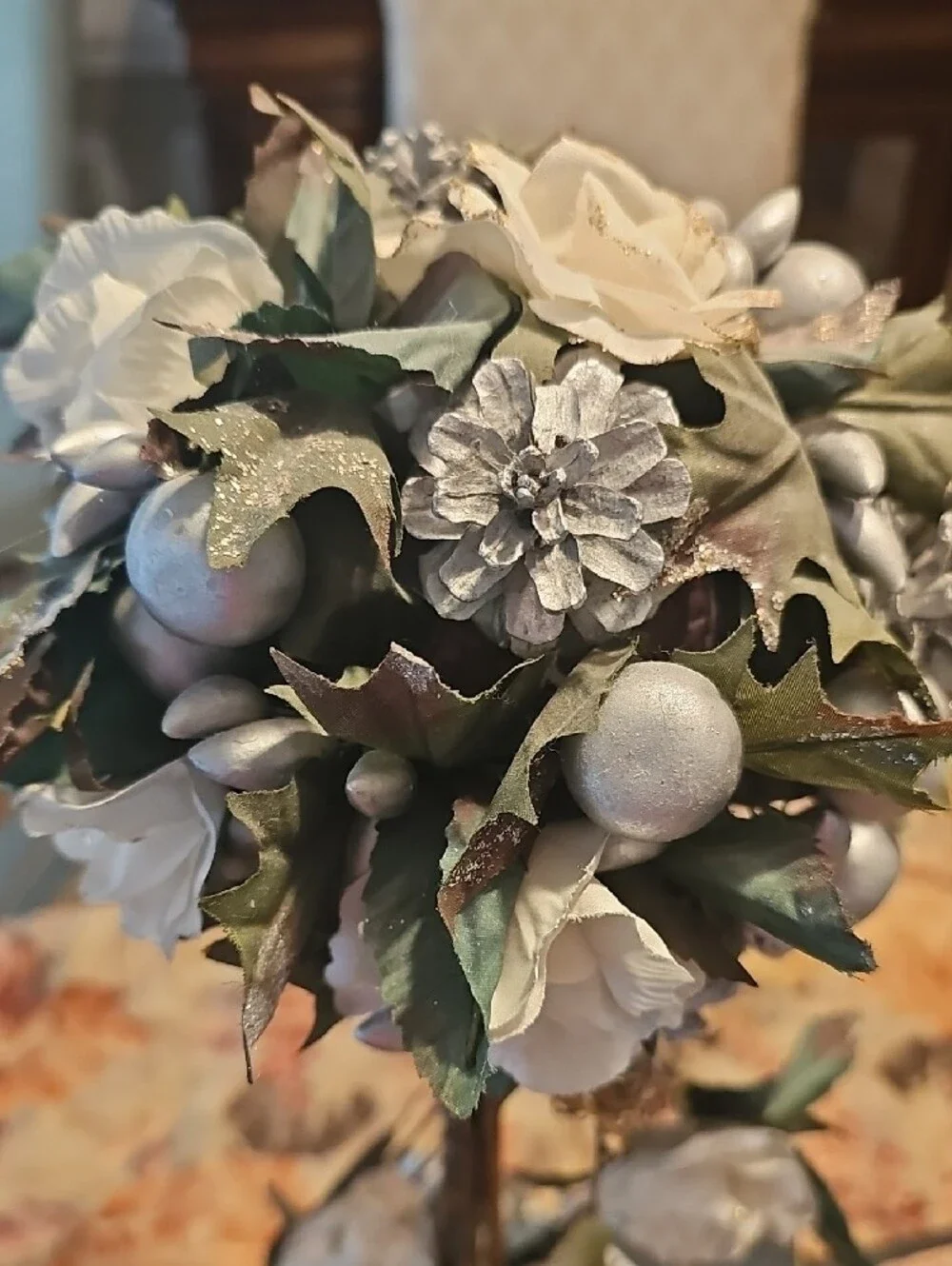 Elegant White Rose Topiary in Silver Pot - Home Accents